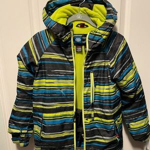 686 Boy's Jinx Insulated Ski/Snowboard Jacket, Size Small - Bluebird Stripes